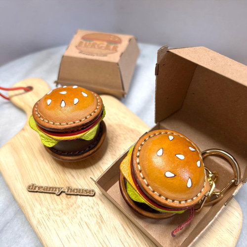 送料込み【受注生産】本革のハンバーガーのコインケースセット