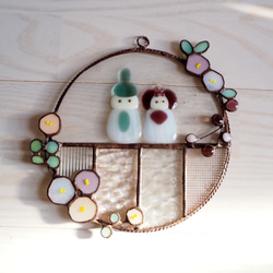 ステンドグラスのナチュラルな丸い雛飾り 5枚目の画像