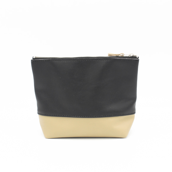 【1,400円OFF】本革マチありポーチ2点セット　バイカラー　ツートーン　メイクポーチ　化粧ポー　ガジェットポーチ 9枚目の画像