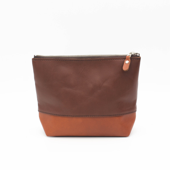 【1,400円OFF】本革マチありポーチ2点セット　バイカラー　ツートーン　メイクポーチ　化粧ポー　ガジェットポーチ 16枚目の画像