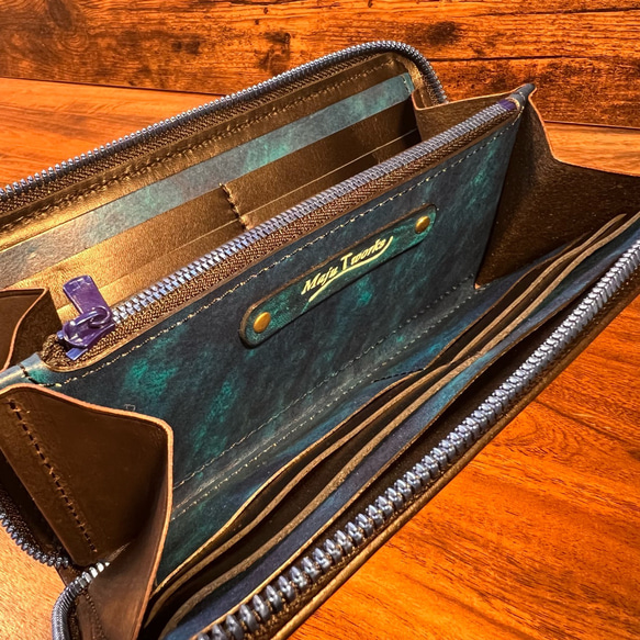 青の金属ラウンドファスナー財布 / 内装染色ブルー（青+紺） 4枚目の画像