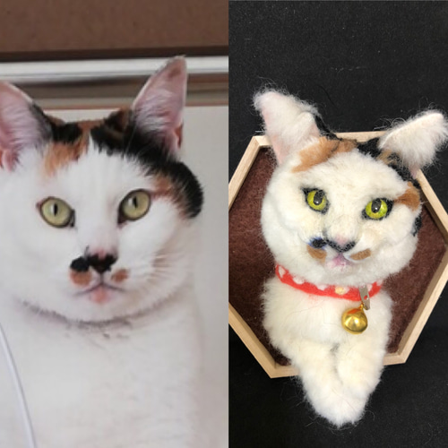 羊毛フェルト　三毛猫　オーダーメイド 三毛猫 ハンドメイド 入学 入園 オーダー 羊毛フェルト 猫 オーダー