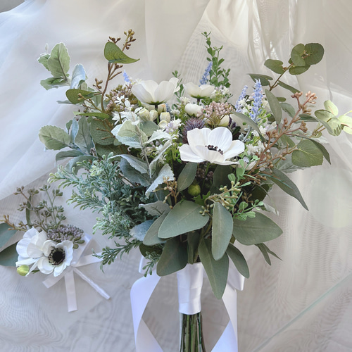 ウェディングブーケ(アネモネとラベンダーのブーケ) アネモネとラベンダーのウェディングブーケ ブーケ Lemoncherie 通販