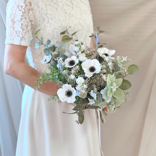 ウェディングブーケ(アネモネとラベンダーのブーケ) アネモネとラベンダーのウェディングブーケ ブーケ Lemoncherie 通販