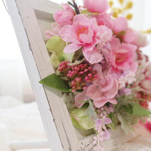 超早割」桜 桃 ミモザ 春の花のフレームアレンジ ❀ お誕生日 超早割」桜 桃 ミモザ 春の花のフレームアレンジ ❀ お誕生日