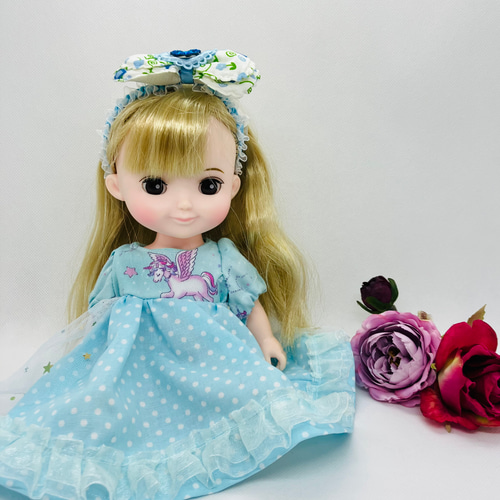 メルちゃんのお洋服 ユニコーン柄とお星さまのワンピースドレス リボン 