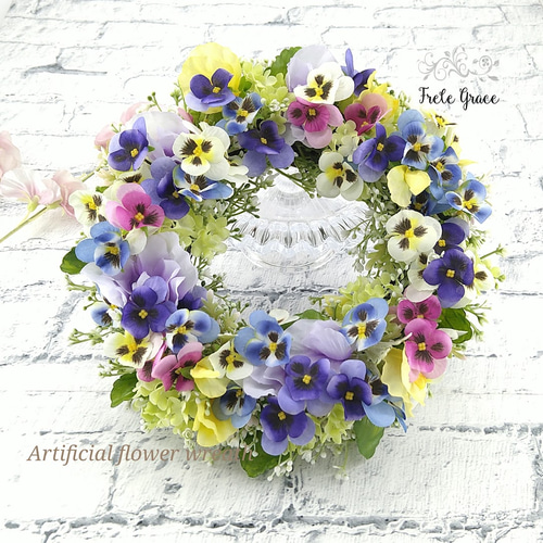 Creema限定】新作 パンジーが可愛い♪春リース◇ナチュラルアーティ