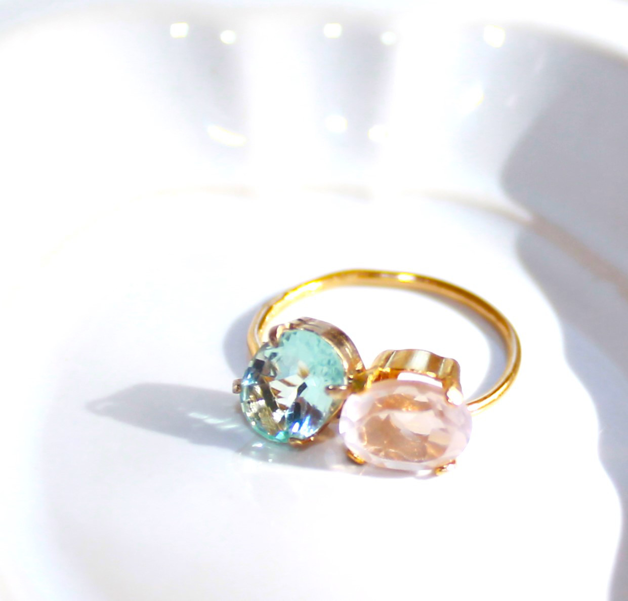 - skeleton stone - k18gp Topaz & Rose Quartz Ring