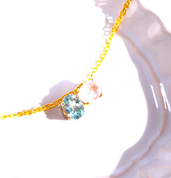 skeleton stone - K18gp Topaz & Rose Quartz Necklace