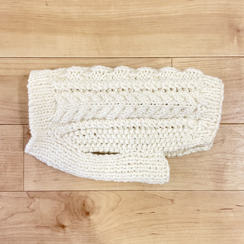 小型犬用アラン編みセーター✱ハニカム＋ケーブル✱オフホワイト