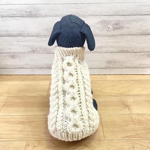 小型犬用アラン編みセーター✱ハニカム＋ケーブル✱オフホワイト