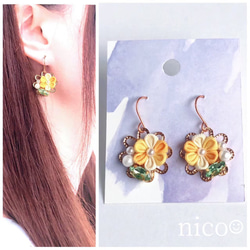再販】【送料無料】no.4 ⁂つまみ細工⁂ピアスイヤリング ピアス（フープ 