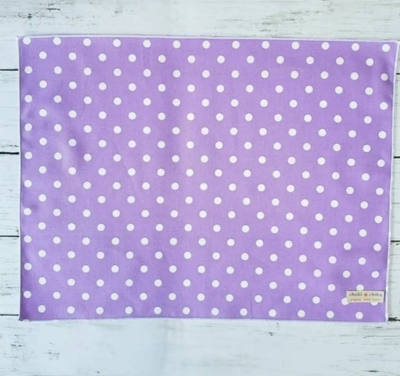 30×40 ドット柄(紫)のランチョンマット、ナフキン、ランチマット【入園・入学】給食、女の子 2枚目の画像