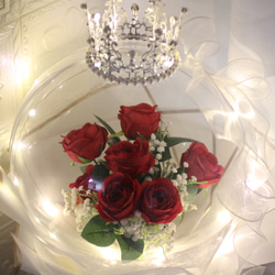 真紅の薔薇と清楚なかすみ草　王冠バルーンフラワー　イルミネーション 2枚目の画像