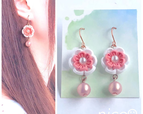 再販】【送料無料】no.5 ⁂つまみ細工⁂ピアスイヤリング ピアス