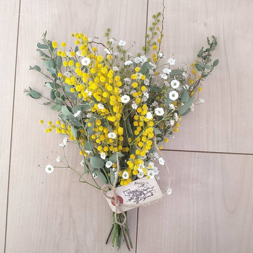 たっぷり春待ちミモザとユーカリのナチュラルドライフラワースワッグ