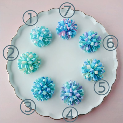 二個セット♡たんぽぽリボン ミントグリーン系 水色と紫との相性