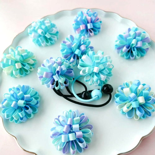 二個セット♡たんぽぽリボン ミントグリーン系 水色と紫との相性