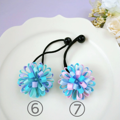 二個セット♡たんぽぽリボン ミントグリーン系 水色と紫との相性