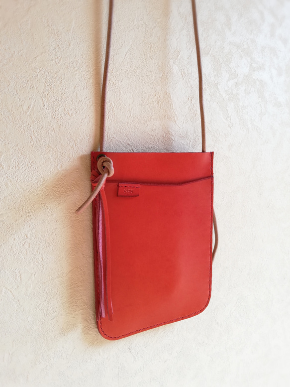 mini✘2 shoulder bag　チャイニーズレッド　オイルレザー 3枚目の画像