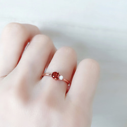 好美的-頂級紅石榴石4mm純銀玫瑰金戒指- 可調式 - 一月誕生石 第2張的照片