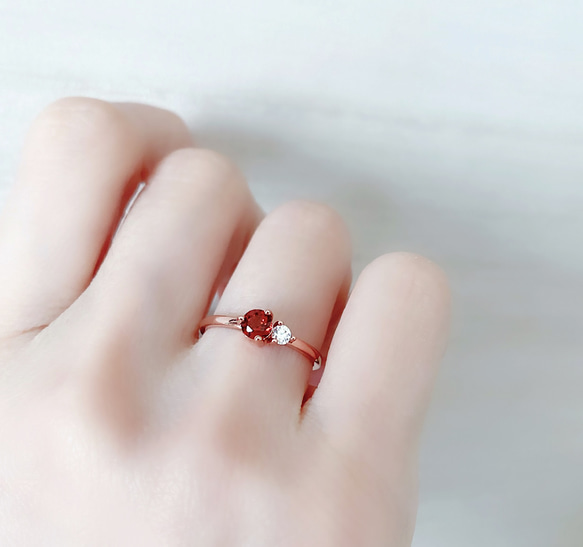 好美的-頂級紅石榴石4mm純銀玫瑰金戒指- 可調式 - 一月誕生石 第2張的照片