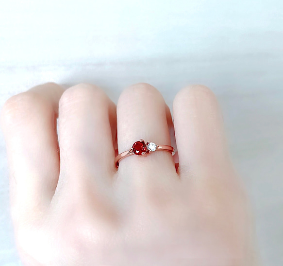 好美的-頂級紅石榴石4mm純銀玫瑰金戒指- 可調式 - 一月誕生石 第4張的照片