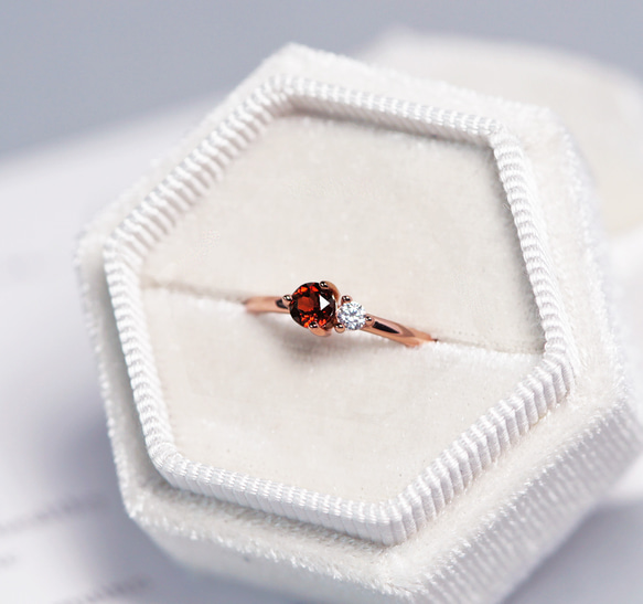 好美的-頂級紅石榴石4mm純銀玫瑰金戒指- 可調式 - 一月誕生石 第1張的照片