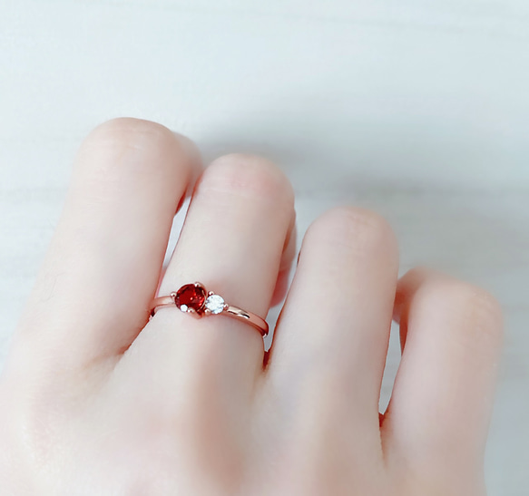 好美的-頂級紅石榴石4mm純銀玫瑰金戒指- 可調式 - 一月誕生石 第3張的照片