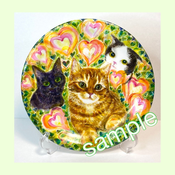 受注制作》☆あなたの猫とハートの絵皿。Mamikaタイプ。猫の絵皿