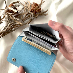 「色が選べる♡」バイカラーミニ財布 カードケースとしても イタリアンレザー シルバー 10枚目の画像