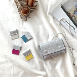 「色が選べる♡」バイカラーミニ財布 カードケースとしても イタリアンレザー シルバー 2枚目の画像
