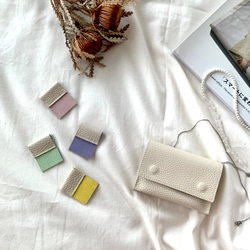 「色が選べる♡」バイカラーミニ財布 カードケースとしても イタリアンレザー アイボリー 2枚目の画像
