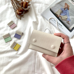 「色が選べる♡」バイカラーミニ財布 カードケースとしても イタリアンレザー アイボリー 1枚目の画像