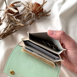 「色が選べる♡」バイカラーミニ財布 カードケースとしても イタリアンレザー アイボリー 10枚目の画像