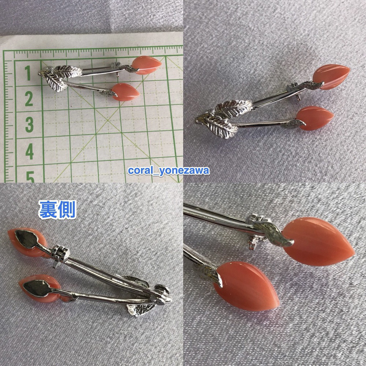 ボタニカルデザイン　珊瑚ブローチ　R50129Y3