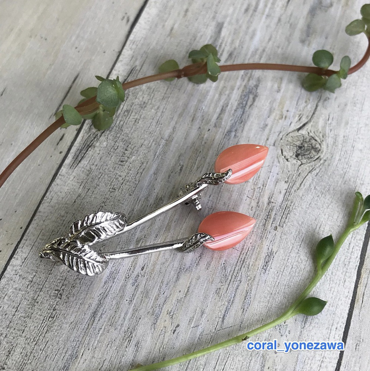 ボタニカルデザイン　珊瑚ブローチ　R50129Y3
