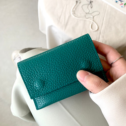 「色が選べる♡」バイカラーミニ財布 カードケースとしても イタリアンレザー グリーン 3枚目の画像