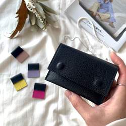 「色が選べる♡」バイカラーミニ財布 カードケースとしても イタリアンレザー ブラック 1枚目の画像