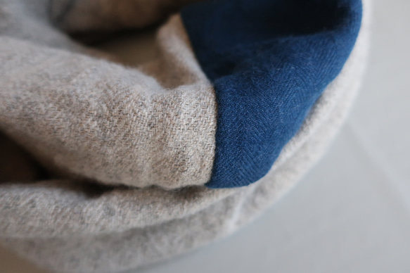 linen wool snood   natural×blue 8枚目の画像