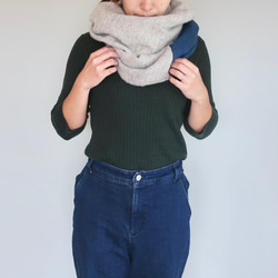 linen wool snood   natural×blue 6枚目の画像