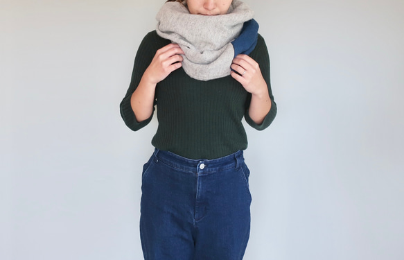 linen wool snood   natural×blue 6枚目の画像