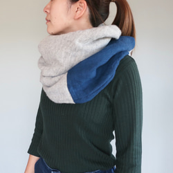 linen wool snood   natural×blue 2枚目の画像