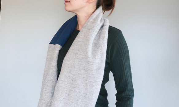 linen wool snood   natural×blue 5枚目の画像