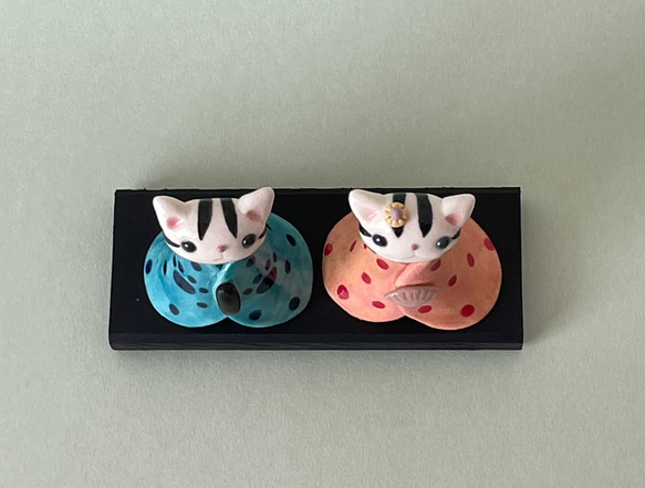 猫のお雛様(豆雛)キジトラ猫　ひな人形 2枚目の画像