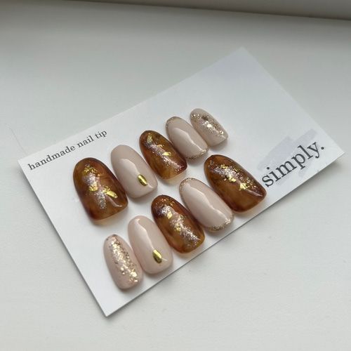 ミルキー×べっ甲ネイル オフィス 結婚式 普段使い ネイルチップ（つけ