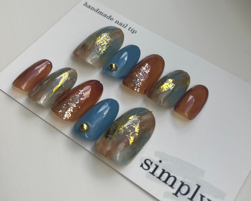 ふわふわニュアンス ネイルチップ ニュアンス ブラウン ネイルチップ 茶色系 乳白色 金 ゴールド 付け爪