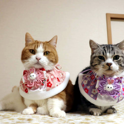 猫服ケープ　和風うさぎ（ピンク） 3枚目の画像