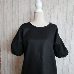 【M到6L共4種尺寸】黑色亞麻束腰外衣 甜美豐滿的黑色蕾絲袖 小訂單也OK 第10張的照片