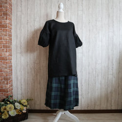 【M到6L共4種尺寸】黑色亞麻束腰外衣 甜美豐滿的黑色蕾絲袖 小訂單也OK 第8張的照片